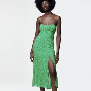Zara Green animal print midi dress